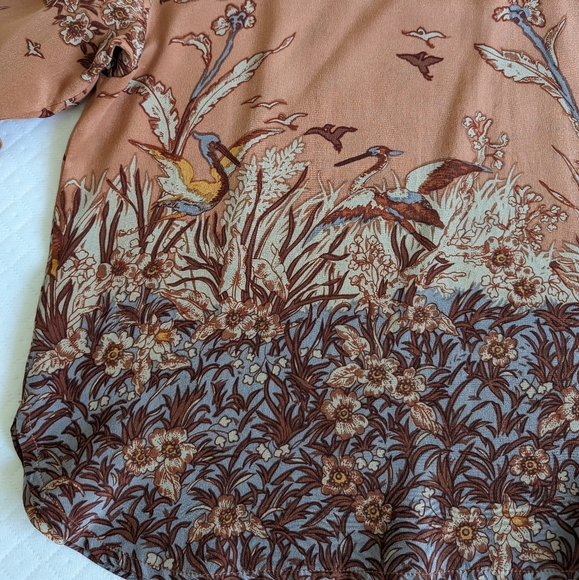 Carole Little Saint Tropez 100% Silk Floral Birds Marsh Print Blouse, size S - Picture 5 of 12